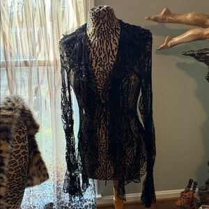 Dolce & Gabbana Sheer Lace Beaded Top Vintage Italy